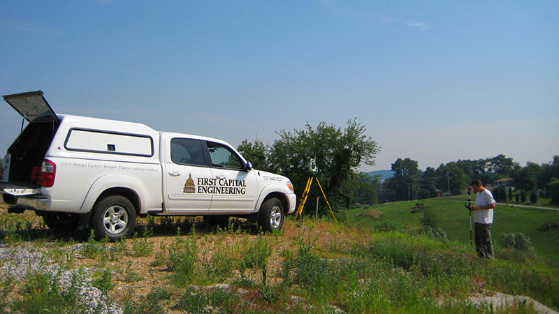 Wide view of First Capital Engineering performing Land Surveying Services.