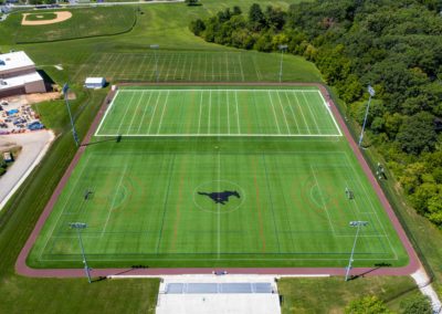 Side view of the dual soccer fields.